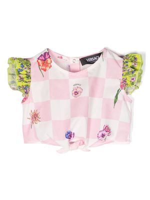 Versace Kids check-print cotton blouse - Pink