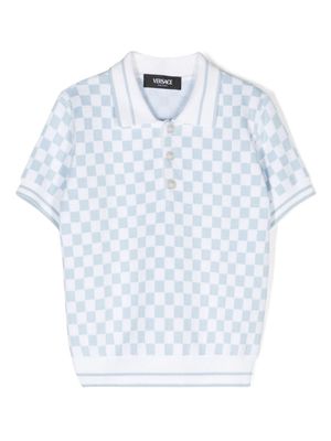 Versace Kids checkerboard-knit cotton polo shirt - White