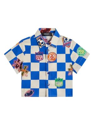 Versace Kids checkerboard-print cotton shirt - Blue