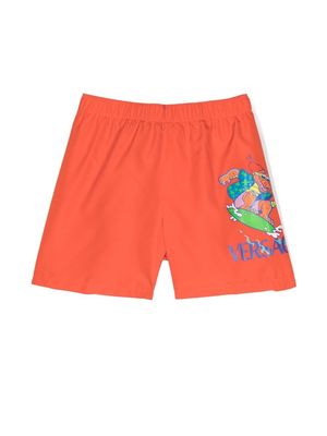 Versace Kids crocodile-print shorts - Orange
