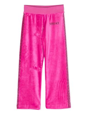 Versace Kids crystal-embellished Greca-print trousers - Pink