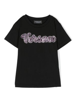 Versace Kids crystal-embellished logo T-shirt - Black