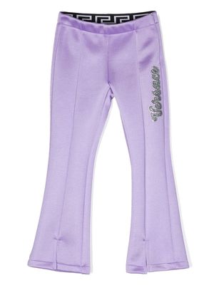 Versace Kids Crystal embellishment-logo flare trousers - Purple