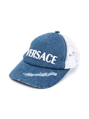 Versace Kids distressed denim baseball cap - White