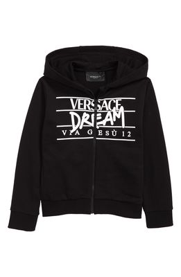 Versace Kids' Dream via Gesu Logo Cotton Zip Hoodie in 2B020 Nero Bianco
