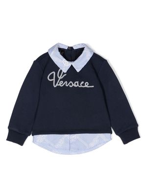 Versace Kids embroidered-logo layered sweatshirt - Blue