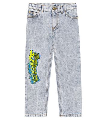 Versace Kids Embroidered logo straight jeans