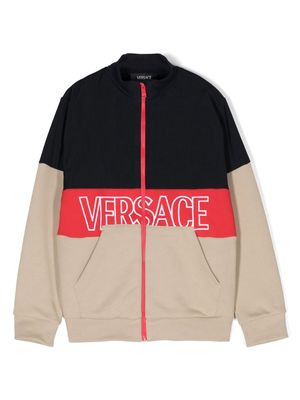 Versace Kids embroidered-logo zip-up sweatshirt - Blue