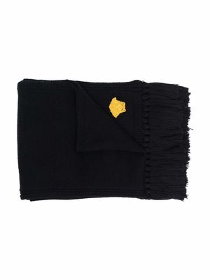 Versace Kids embroidered Medusa-Head wool scarf - Black