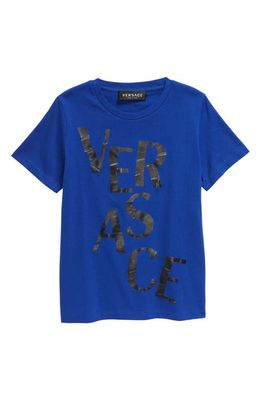 Versace Kids' Falling Logo Cotton Graphic Tee in Iris Nero