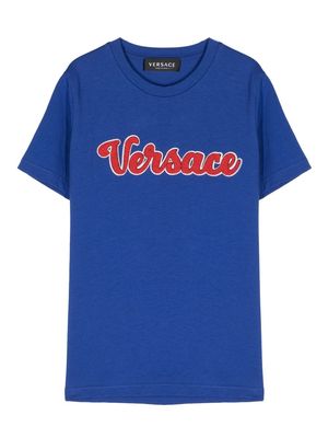 Versace Kids flocked-logo cotton T-shirt - Blue