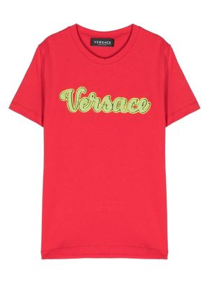 Versace Kids flocked-logo cotton T-shirt - Red