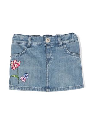 Versace Kids floral-embroidery denim miniskirt - Blue