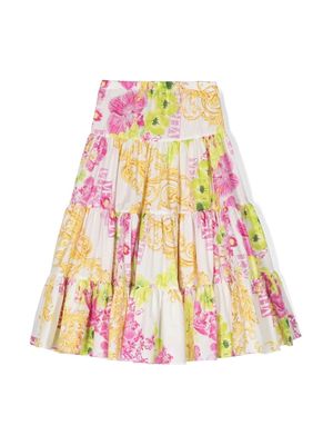 Versace Kids floral-print pleated skirt - White