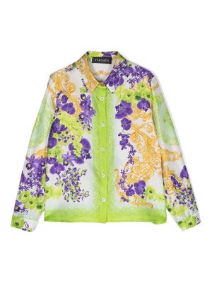 Versace Kids floral-print silk shirt - Green
