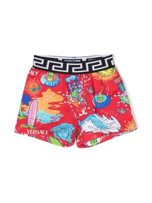 Versace Kids graphic-print cotton shorts - Red