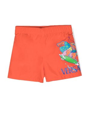 Versace Kids graphic-print swim shorts - Orange