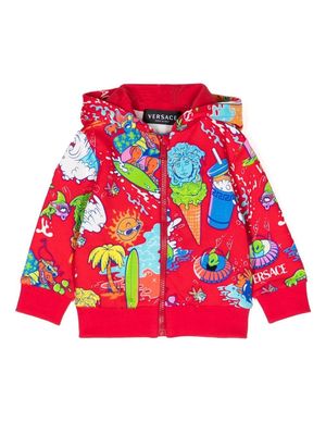 Versace Kids graphic-print zip hoodie - Red