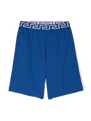 Versace Kids Greca-elasticated waist cotton shorts - Blue