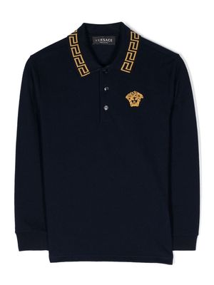 Versace Kids Greca embroidered polo shirt - Blue