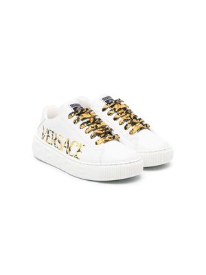 Versace Kids Greca leather low-top sneakers - White