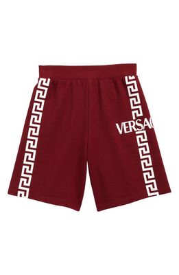 Versace Kids' Greca Logo Cotton Shorts in 2R450 Sangria Bianco