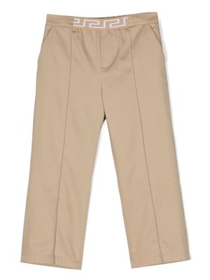 Versace Kids Greca-motif cotton trousers - Neutrals