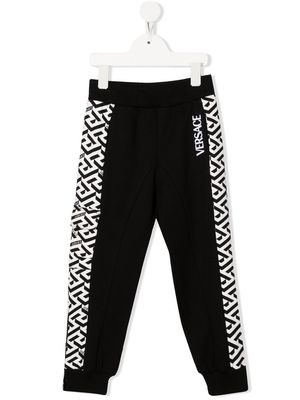 Versace Kids Greca pattern cotton track pants - Black