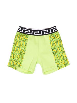 Versace Kids Greca-print cotton shorts - Green