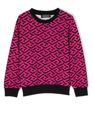 Versace Kids Greca-print cotton sweatshirt - Pink