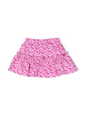 Versace Kids Greca-print flared mini skirt - Pink