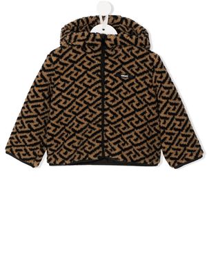 Versace Kids Greca-print hooded jacket - Neutrals