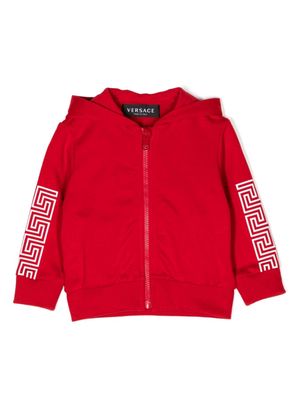 Versace Kids Greca-print zip-up hoodie - Red