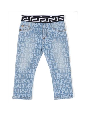 Versace Kids Greca slim-fit jeans - Blue