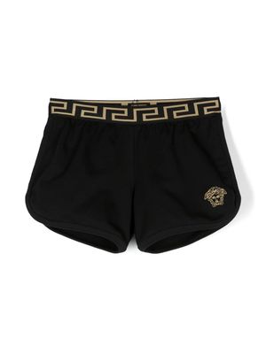 Versace Kids Greca-waistband cotton shorts - Black