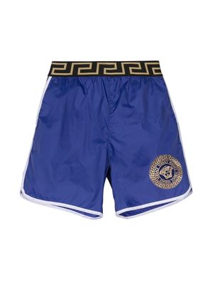 Versace Kids Greca-waistband detail swim shorts - Blue