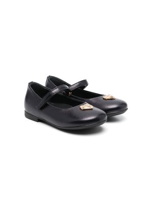 Versace Kids Heart Medusa leather ballerina shoes - Black