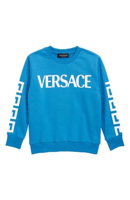Versace Kids' La Greca Cotton Logo Sweatshirt in Daddy Bianco