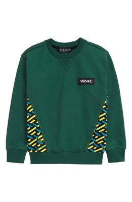 Versace Kids' La Greca Cotton Sweatshirt in Forest Green Multicolor