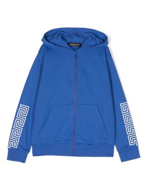 Versace Kids La Greca-print zip-up hoodie - Blue