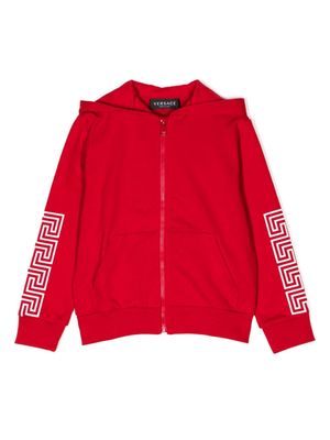 Versace Kids La Greca-print zip-up hoodie - Red