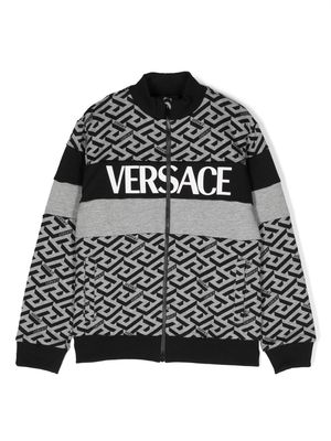 Versace Kids La Greca zipped sweatshirt - Grey