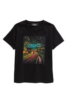 Versace Kids' Logo Cotton Graphic T-Shirt in Nero Multicolor