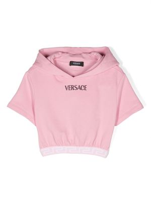Versace Kids logo-embellished cropped hoodie - Pink