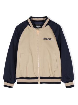 Versace Kids logo-embroidered bomber jacket - Neutrals