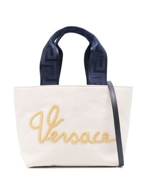 Versace Kids logo-embroidered canvas tote bag - Neutrals