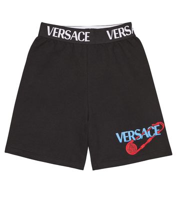 Versace Kids Logo-embroidered cotton jersey shorts