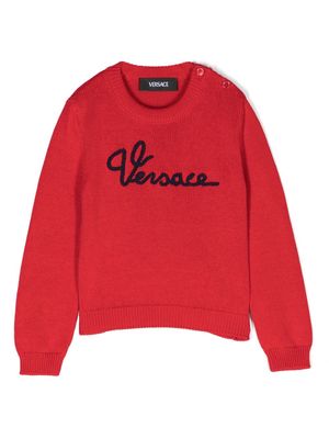 Versace Kids logo-embroidered cotton jumper