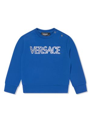 Versace Kids logo-embroidered cotton sweatshirt - Blue