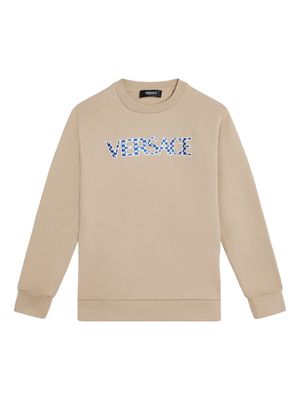 Versace Kids logo-embroidered cotton sweatshirt - Neutrals